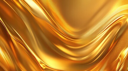 Poster - Smooth, shimmering golden fabric waves gently flowing, creating an elegant and luxurious backdrop for various uses