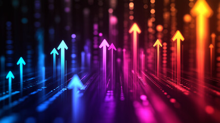 Poster - A colorful image of many arrows pointing upwards. Concept of growth and progress