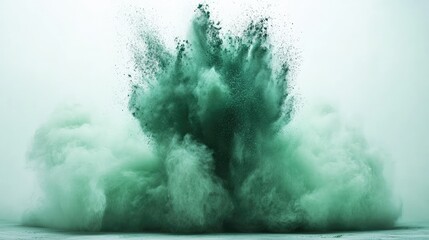 Poster - Explosive green powder cloud bursts dramatically against a light background, creating a stunning visual effect