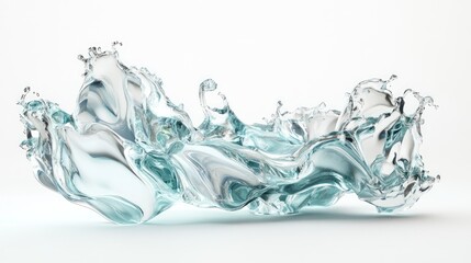 Poster - Abstract splash of clear water forming dynamic shapes against a white background, showcasing fluid motion and beauty