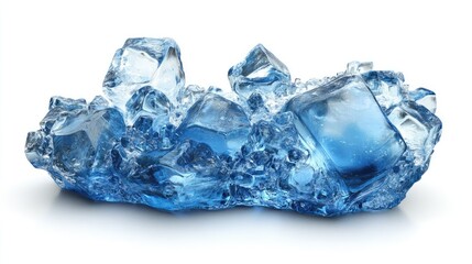 Poster - A stunning arrangement of clear blue ice cubes on a white background, showcasing their intricate shapes and textures