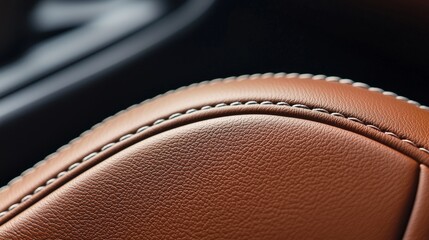 Poster - Close-Up of Fine Grain Leather Dashboard with Stitching Details