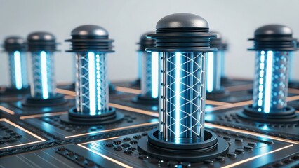 Poster - set of lights on a table demonstrating nano-energy harvesting and microscopic energy collection