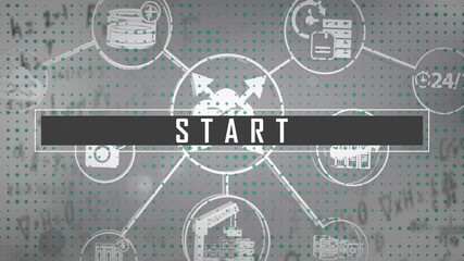 Poster - Animation of interconnected icons with START text on digital interface background
