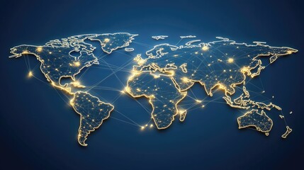 Poster - Global connectivity map showcasing illuminated cities and network connections across continents at night