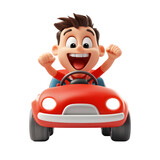 Animated Boy Driving A Red Cartoon Car