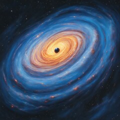 Wall Mural - planet orbiting galactic swirl; cosmic background; space art