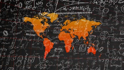 Poster - Animation of world map with scientific formulas overlaying continents in school