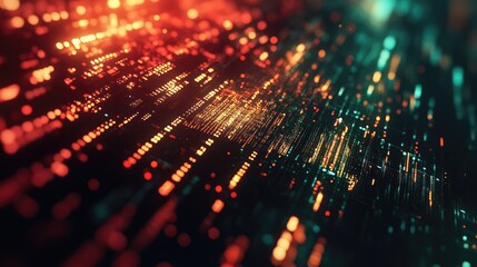 Poster - Abstract representation of digital data flow with vibrant colors, suggesting technology and innovation in a futuristic setting