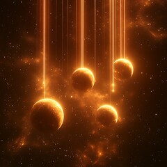 Wall Mural - cosmic planets, orange laser beams, nebula, suspended in space. possible use sci-fi, fantasy backgro