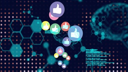 Poster - Animation of thumbs-up icons floating over digital network and data visualization
