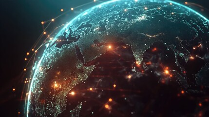 Poster - A stunning digital representation of Earth showcasing illuminated cities and network connections at night