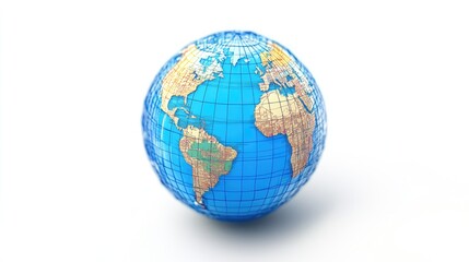 Poster - A detailed globe showcasing continents and oceans, rotating against a white background, symbolizing global connectivity