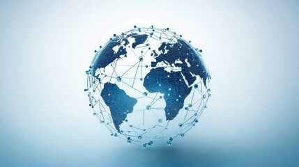 Poster - Digital globe illustration depicting global connectivity with network lines and nodes over a light background