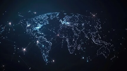 Poster - Abstract digital world map with glowing connections and data points illustrating global network and technology