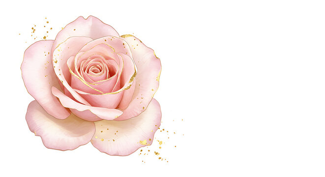 Elegant Light Pink Rose with Gold Accent Isolated on White Background
