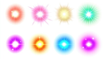 Poster - Colorful glowing orbs with radiant effects, showcasing various hues and brightness, suitable for graphic design use