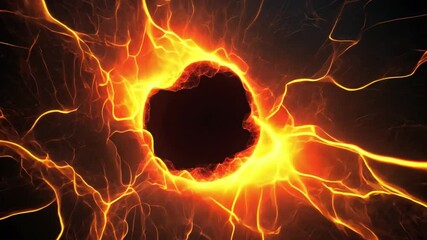Poster - Fiery Abstract Explosion with Vivid Orange and Red Colors Surrounding a Dark Central Void Creating a Striking Visual Emphasis and Intriguing Atmosphere