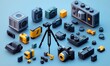 © Q STOCK - Isometric camera with a tripod, photography or video creation, 3D icon set