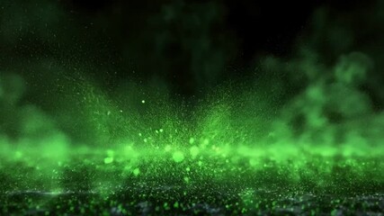 Poster - Ethereal Green Particles Forming a Mystical Atmosphere with Soft Bokeh and Light Flares in a Dark Background Ideal for Fantasy or Sci-Fi Concepts