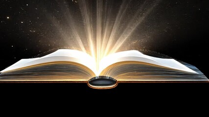 Poster - glowing open book with brilliant light emanating from pages, symbolizing knowledge, wisdom, and insp