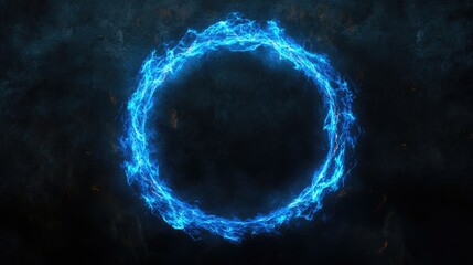 Poster - A glowing blue energy ring surrounded by dark swirling smoke, creating a mystical atmosphere for fantasy themes