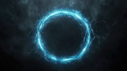 Poster - A glowing blue electric circle against a dark stormy background, creating a mystical and dynamic atmosphere