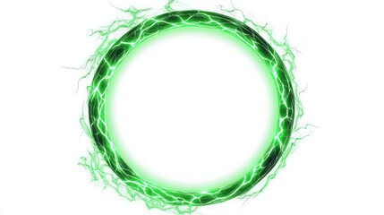 Poster - A glowing green energy portal surrounded by electric arcs, set against a plain white background, ideal for sci-fi themes