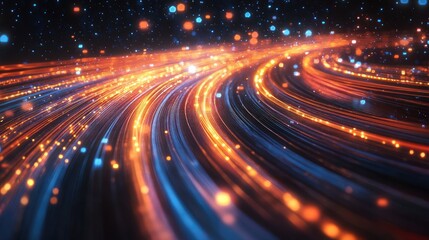 Poster - Vibrant flowing light trails against a dark background, creating a dynamic and colorful visual effect