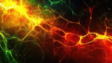 Poster - Vibrant abstract representation of neural connections, showcasing bright colors and intricate patterns against a dark backdrop