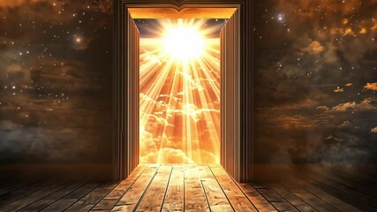 Poster - Magical Open Door with Radiant Light and Cosmic Background Inviting Exploration and Adventure into a Mystical Realm Beyond the Universe