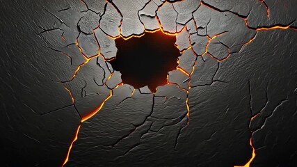 Poster - cracked wall with glowing lava effect in dark texture background, abstract scene of erupting surface