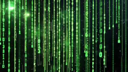 Poster - Abstract Digital Matrix Background with Falling Green Binary Code and Glowing Particles for Sci-Fi and Technology Themes in Graphics and Design