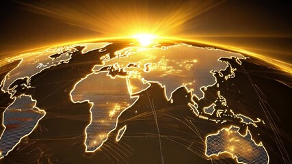 Poster - Stunning Golden Earth Globe with Lines of Light, Illuminating Continents, Showcasing Global Connectivity, Modern Technology, and Future Perspective