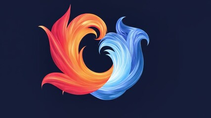 Poster - Vibrant Abstract Flames in Red and Blue Swirls Against Dark Background, Captivating Fluid Design with Artistic Flair and Movement