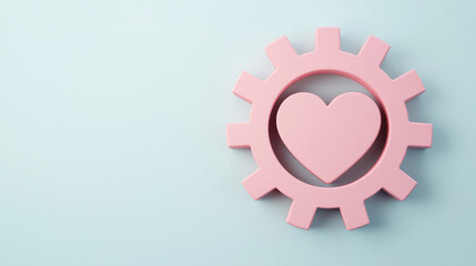 Poster - 3D icon of pink heart inside gear symbolizes love and creativity in design. 3D icon for Advertising