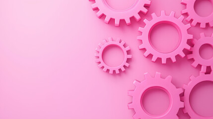 Poster - Pink gears create vibrant 3D icon design soft pink background, symbolizing creativity and innovation. 3D icon for Advertising