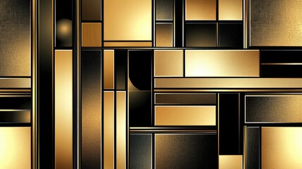 Poster - Abstract geometric composition featuring golden and black panels creating a modern artistic design