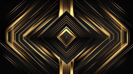 Poster - Abstract geometric design featuring golden lines and shapes on a black background, suitable for modern art applications