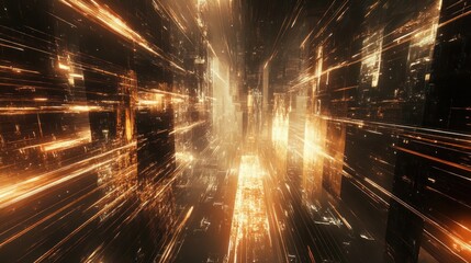 Leinwandbilder - Futuristic city with glowing lights and speeding effect.