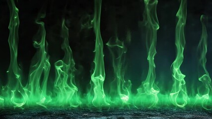 Poster - vibrant green flames dancing against a dark background, abstract fire in motion, illuminating energy