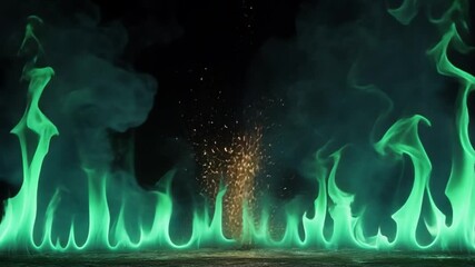 Poster - vibrant green flames dancing in darkness creating a fiery and mysterious atmosphere for dramatic and