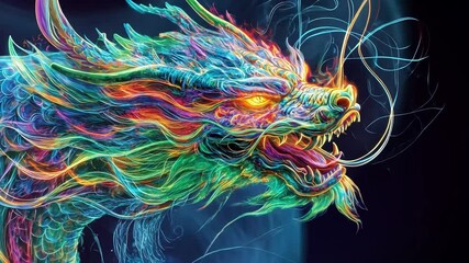 Poster - Vibrant and Colorful Dragon with Electric Aura Surrounded by Swirling Energy in a Fantasy World of Fire and Light Elements