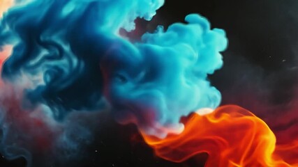 Poster - Abstract Art with Blue and Red Flames Creating Vibrant Swirls on a Dark Background, Evoking Energy and Movement in Contemporary Design