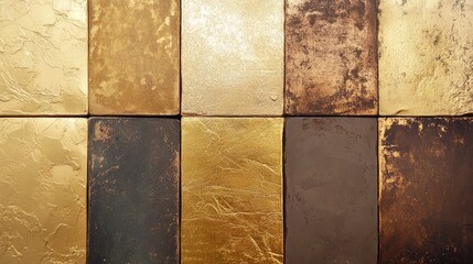 Poster - A collection of textured gold and bronze panels arranged in a grid, showcasing various finishes and hues
