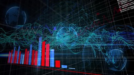 Poster - Animation showing bar graphs and digital waveforms for global network data in school