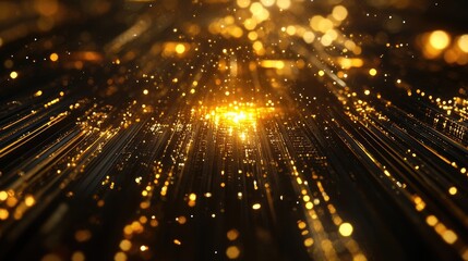 Poster - A mesmerizing display of golden light streaks radiating from a central point, creating a dynamic and vibrant atmosphere