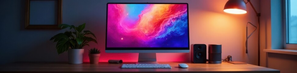 High resolution computer screen mockup on desk , app, technology, website