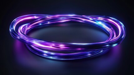 Poster - Glowing purple and blue neon rings, abstract background.