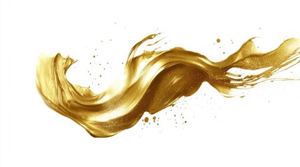 Poster - A dynamic splash of golden paint swirling elegantly across a white background, evoking creativity and luxury